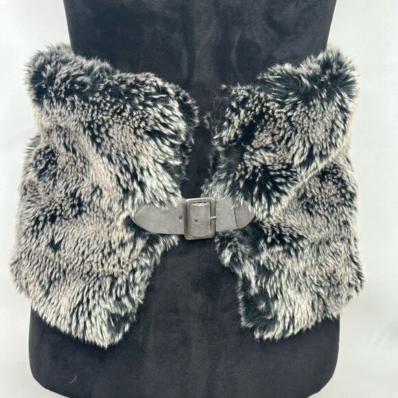 Black and Gray Wide Faux Fur Belt main image 4